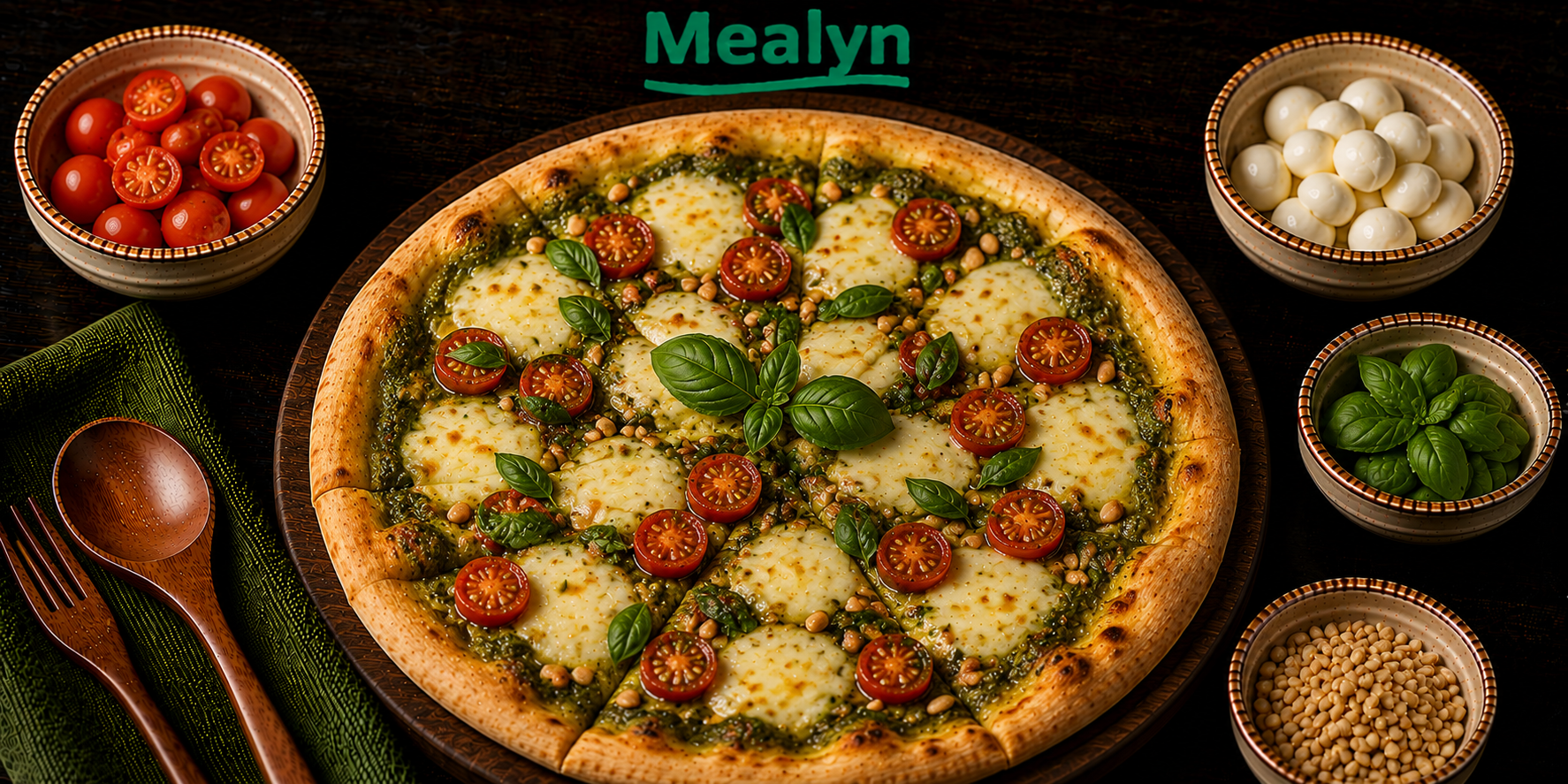 Pizza met pesto en mozzarella
